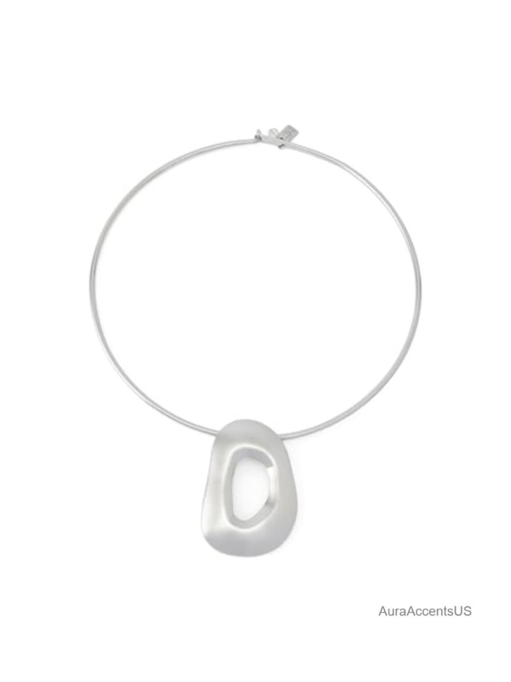 Sculpted Link Pendant Wire Collar Necklace Hook Closure 17in